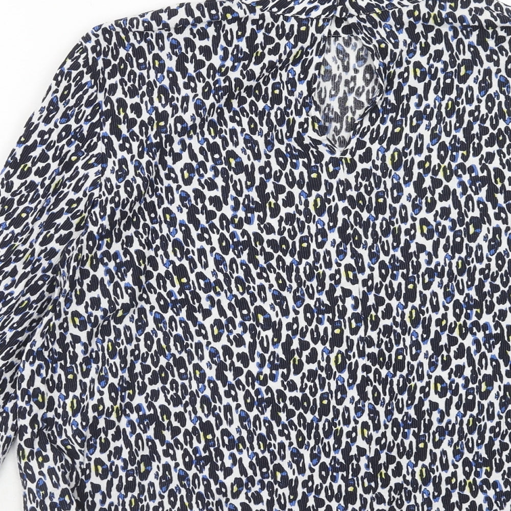 Per Una Womens Blue Animal Print Viscose Basic Blouse Size 12 Mock Neck - Leopard Pattern