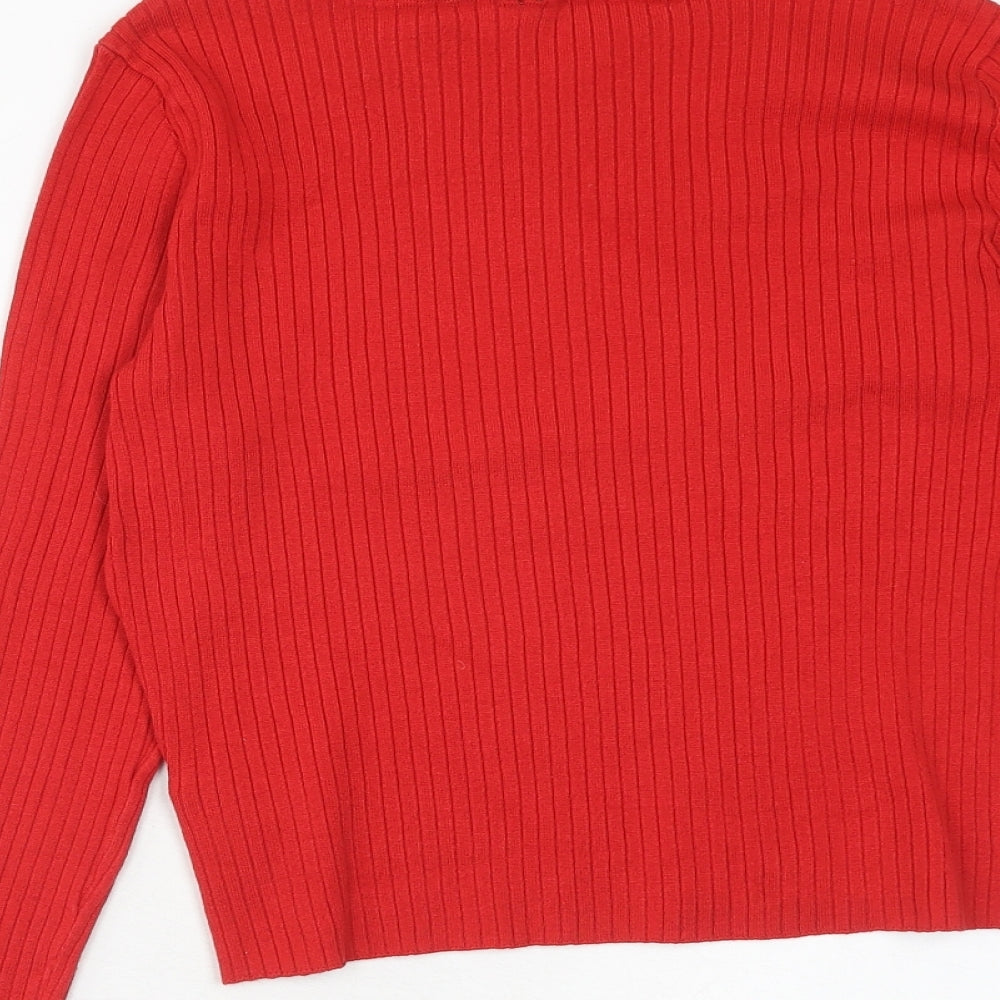 H&M Womens Red Round Neck Acrylic Pullover Jumper Size M