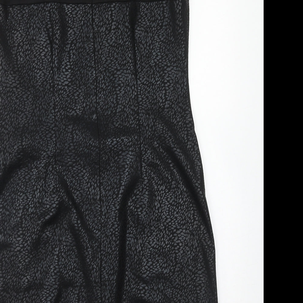 M&Co Womens Black Polyester A-Line Size 12 V-Neck Button