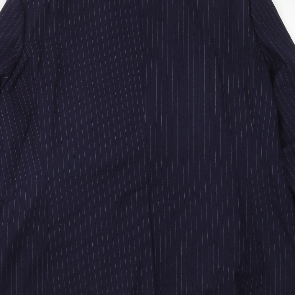 Preworn Mens Blue Striped Polyester Jacket Suit Jacket Size 44 Regular