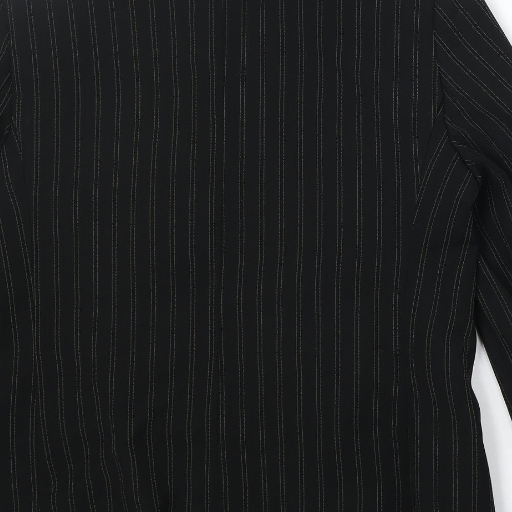 Klass Womens Black Striped Polyester Jacket Blazer Size 12