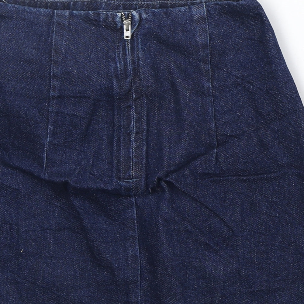 Topshop Womens Blue Cotton A-Line Skirt Size 8 Zip