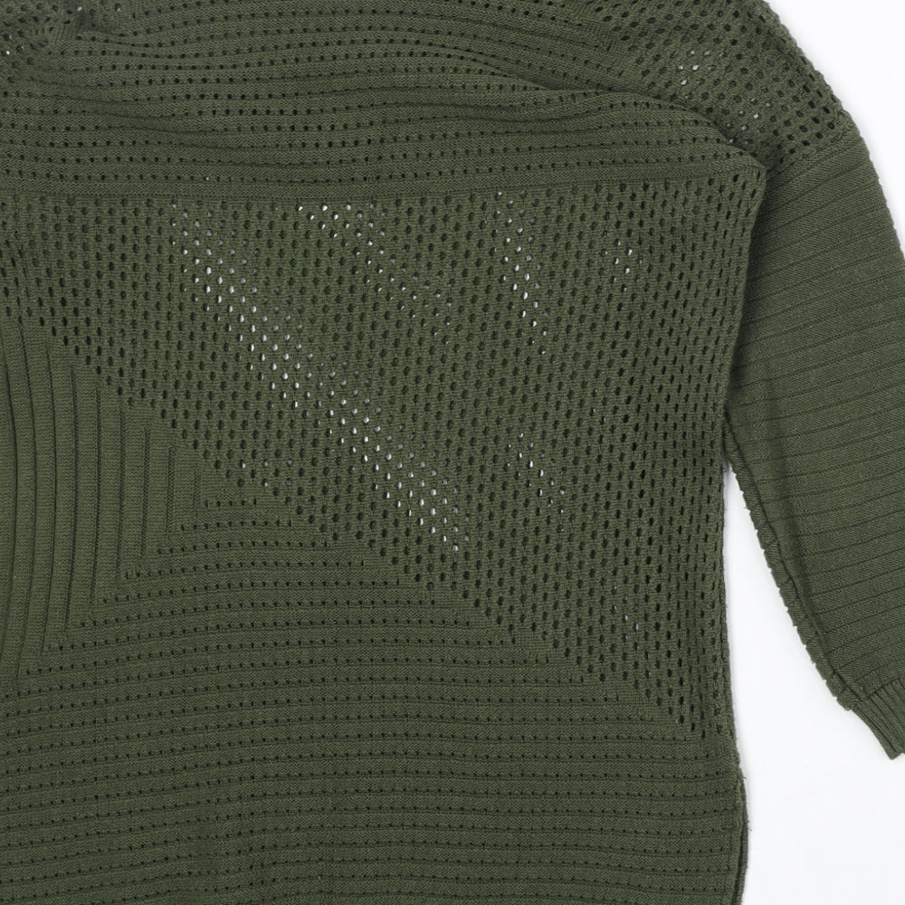 Select Womens Green Boat Neck Geometric Cotton Pullover Jumper Size 6