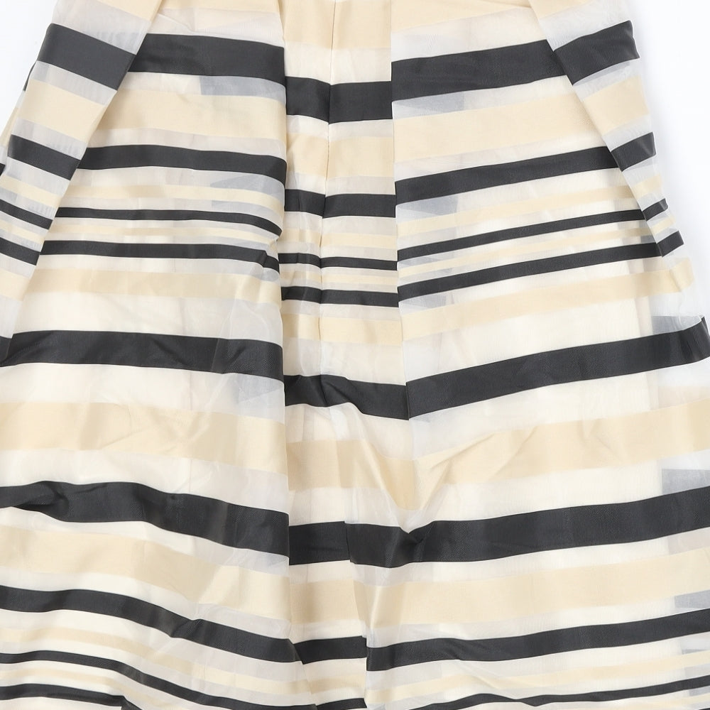 Preworn Womens Beige Striped Polyester Tulip Skirt Size 10 Zip
