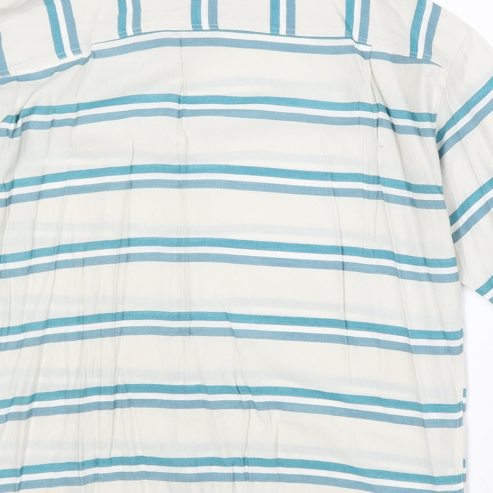Menace Mens Blue Striped Polyester Button-Up Size M Collared Button