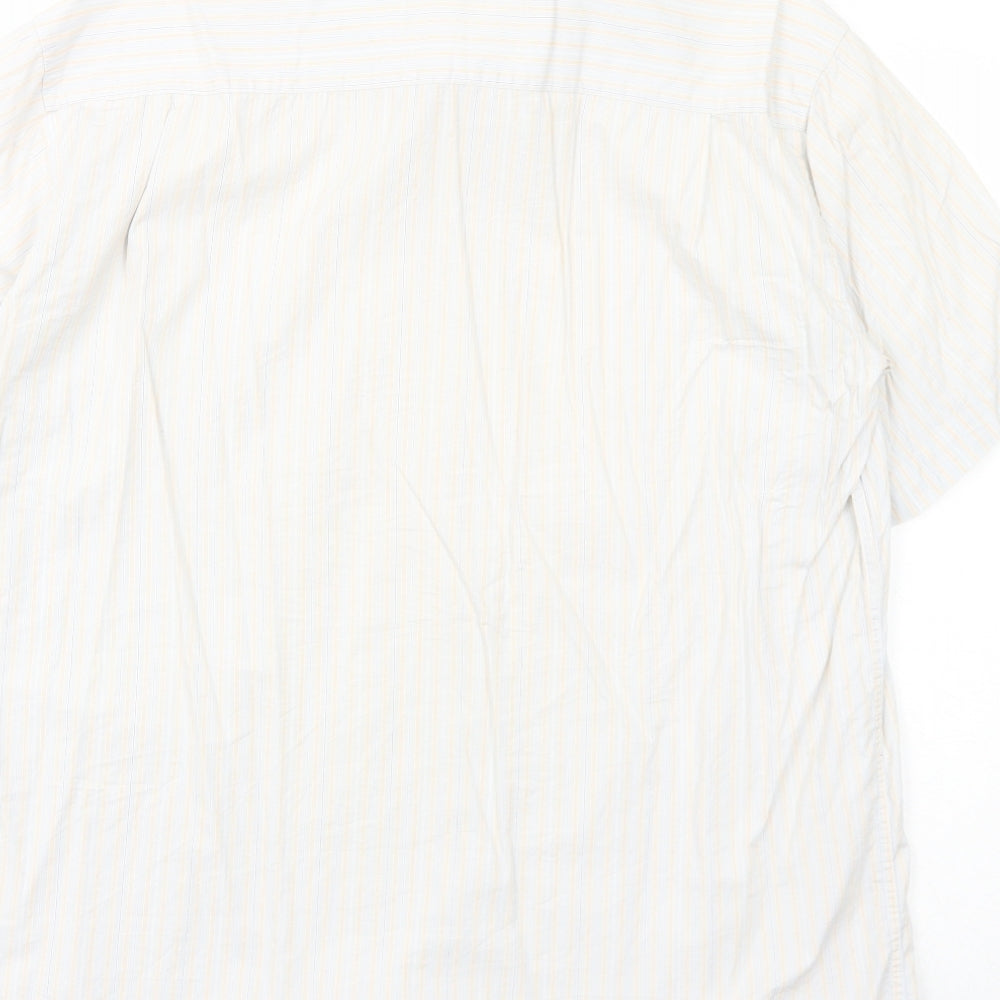 Kastor Mens White Striped Cotton Button-Up Size 42 Collared Button