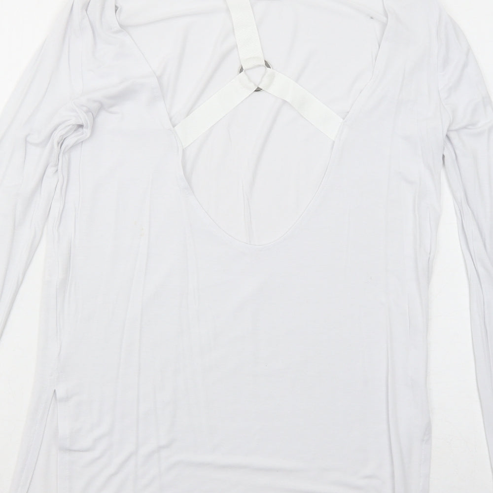 Missguided Womens White Viscose Basic T-Shirt Size 6 Round Neck - Open Back