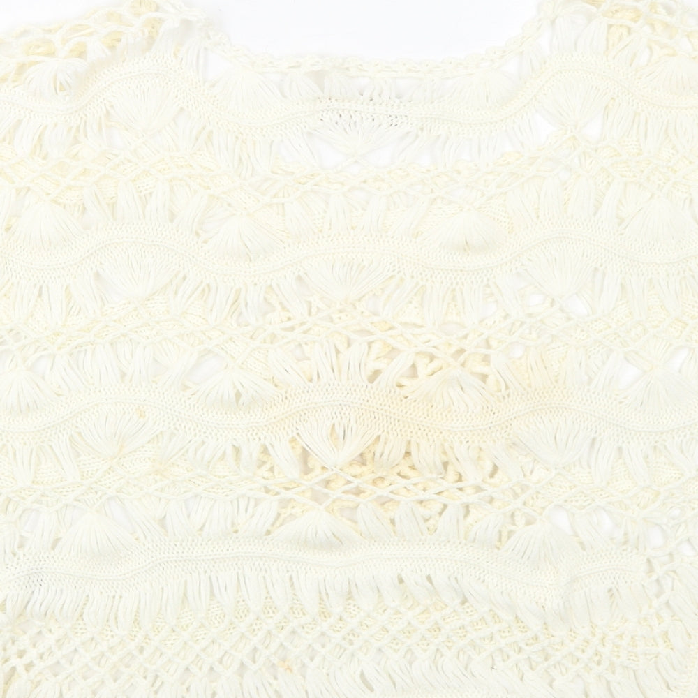Cameo Rose Womens Ivory Floral Acrylic Basic Blouse Size M Round Neck