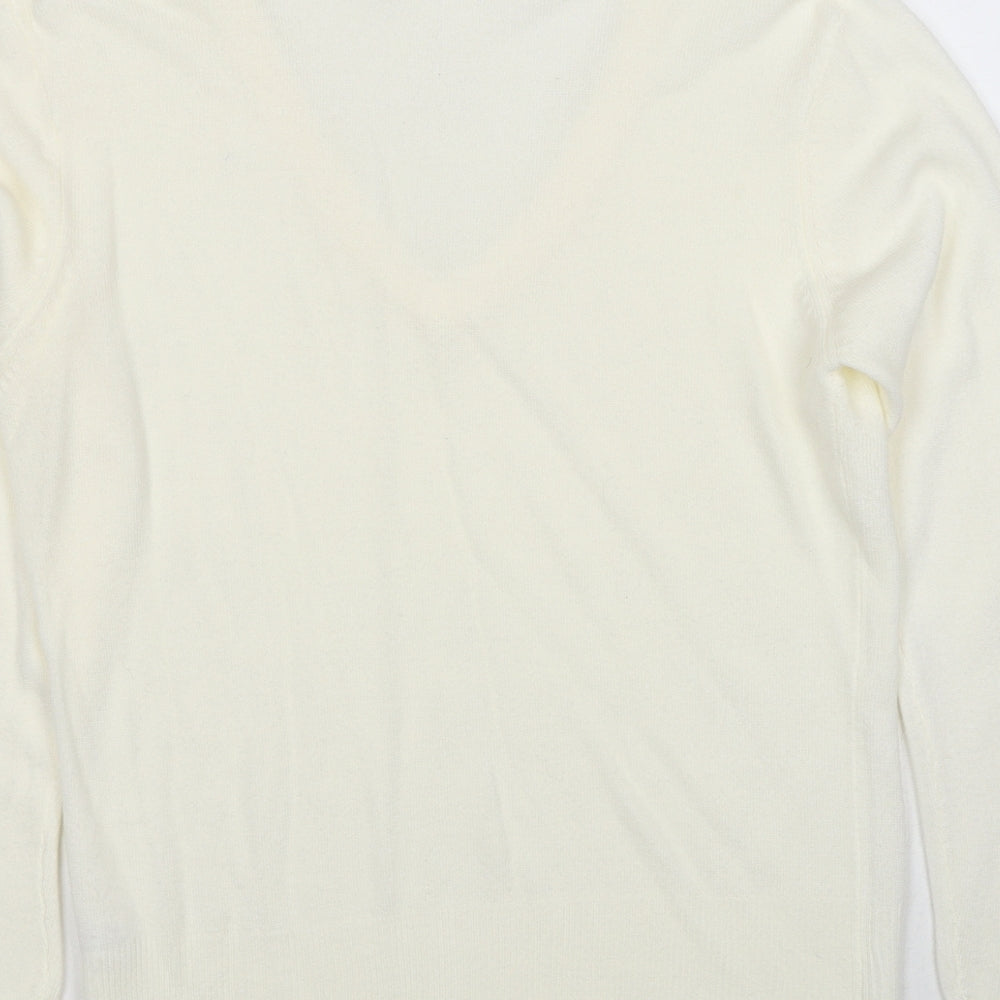 M&Co Womens Ivory V-Neck Acrylic Pullover Jumper Size L