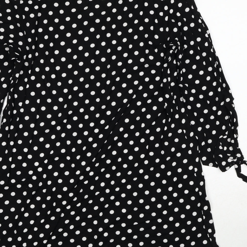 Papaya Womens Black Polka Dot Viscose A-Line Size 10 V-Neck Pullover