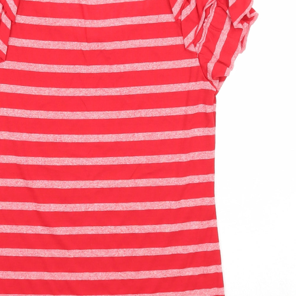 E-vie Womens Red Striped Polyester Basic T-Shirt Size 10 Scoop Neck
