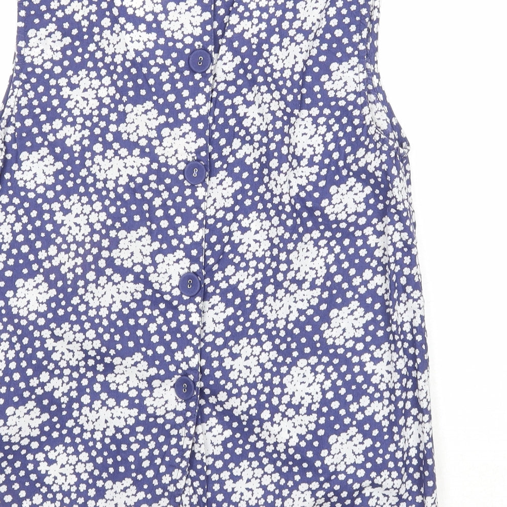 River Island Womens Blue Floral Cotton Basic Tank Size 8 Scoop Neck