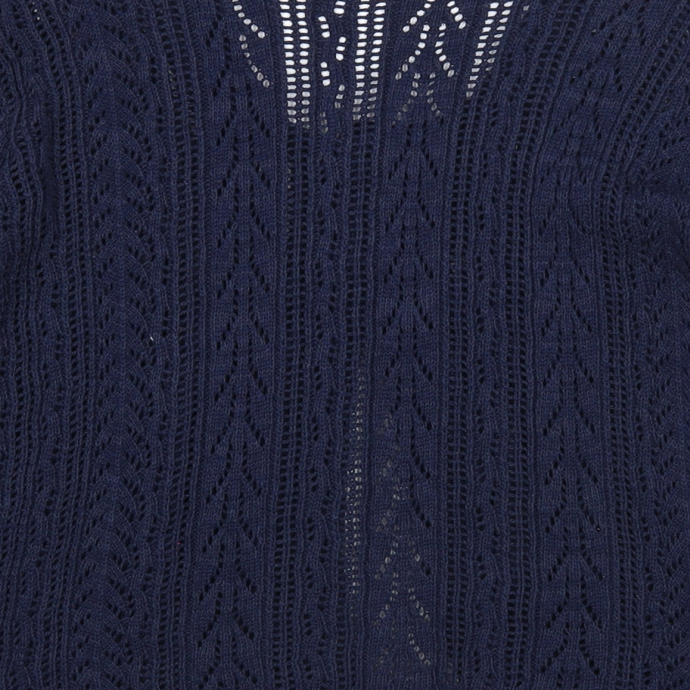 Preworn Womens Blue Scoop Neck Geometric Cotton Cardigan Jumper Size S