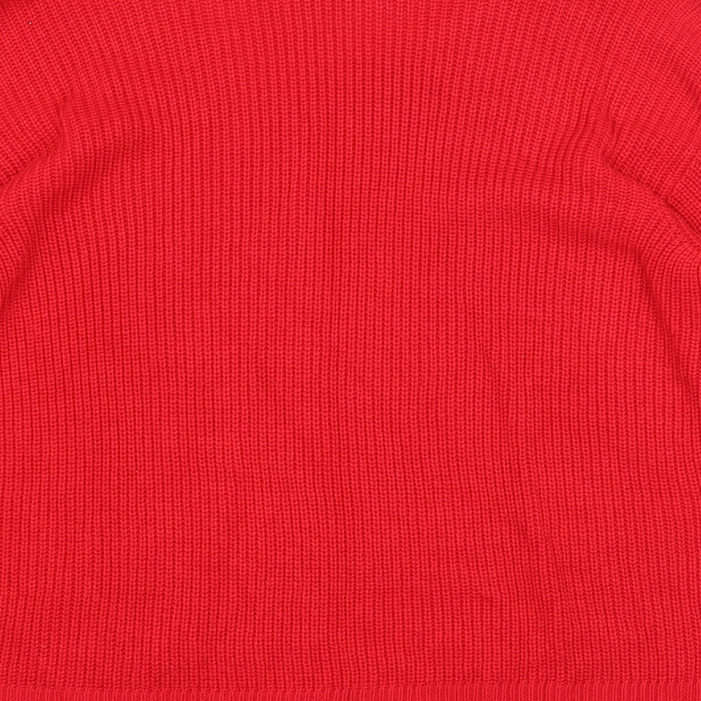 H&M Womens Red V-Neck Acrylic Pullover Jumper Size L