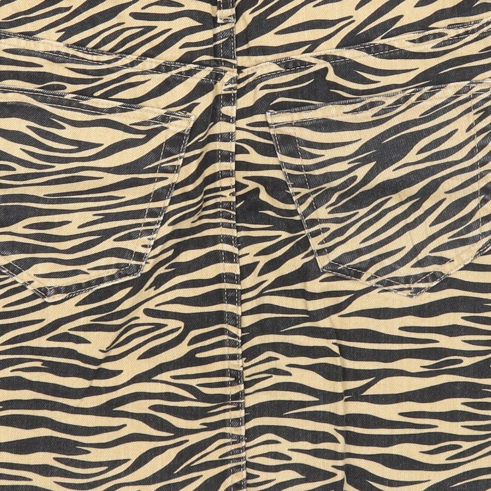 Denim & Co. Womens Brown Animal Print Cotton A-Line Skirt Size 6 Zip - Tiger Pattern