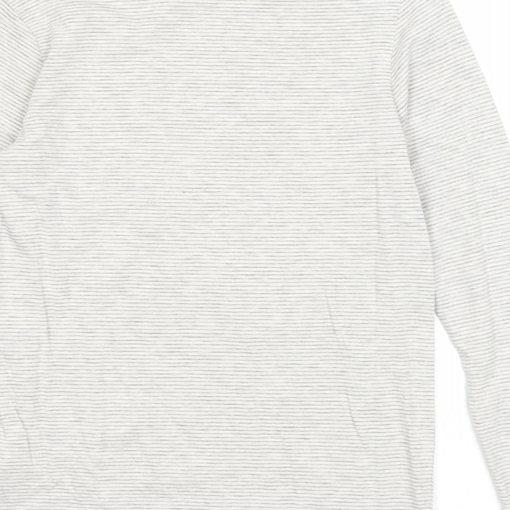 Marks & Spencer Girls Grey Striped Cotton Basic T-Shirt Size 7-8 Years Round Neck Pullover