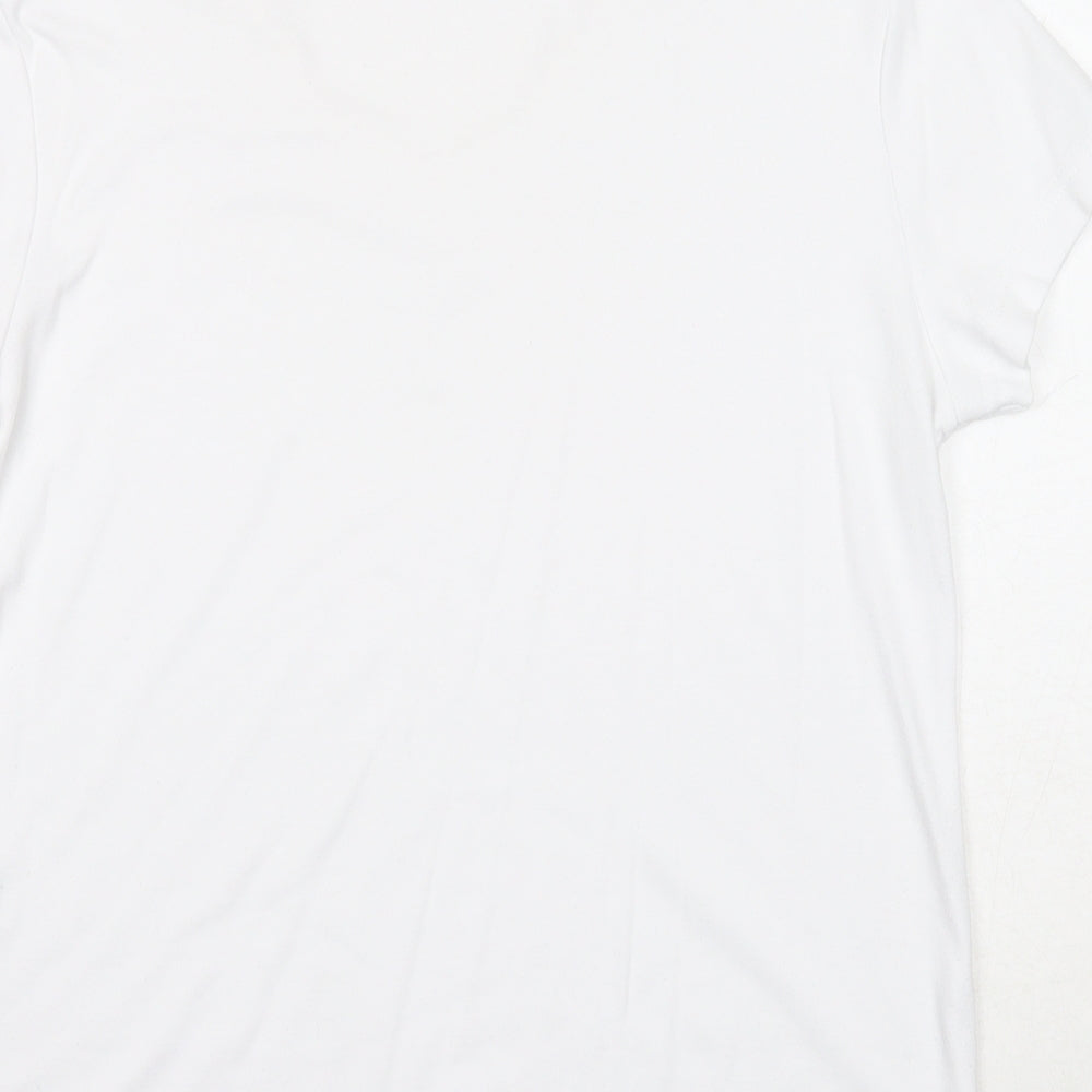 Alexara Womens White Polyester Basic T-Shirt Size L V-Neck