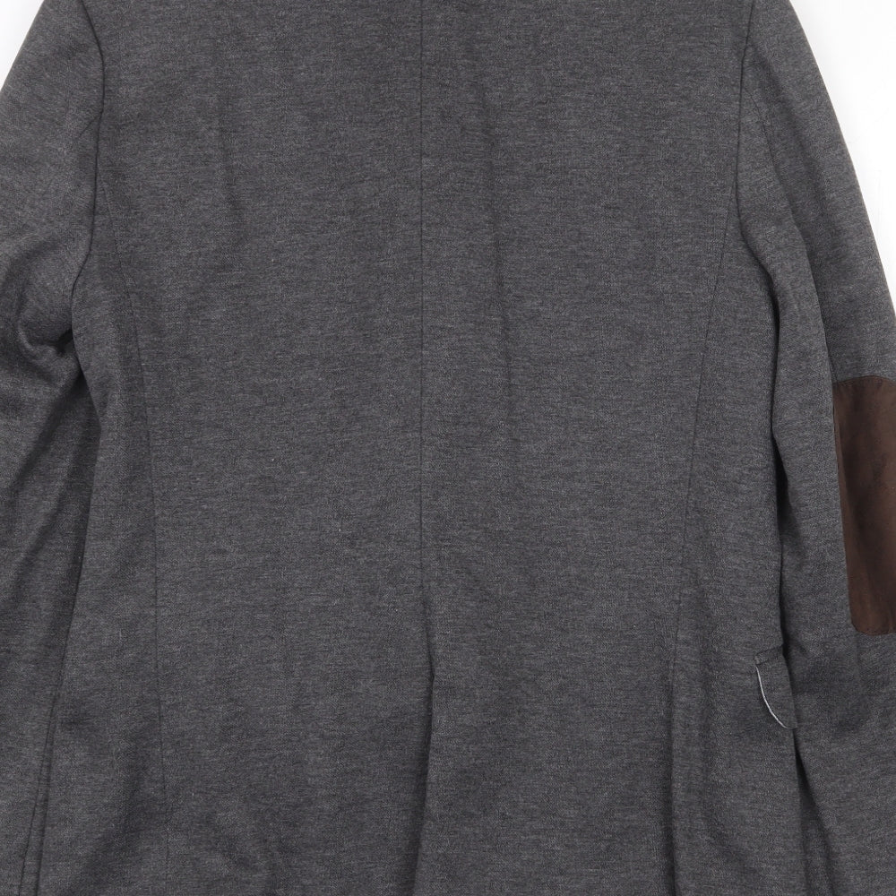 River Island Mens Grey Wool Jacket Blazer Size M Regular - Elbow Patches