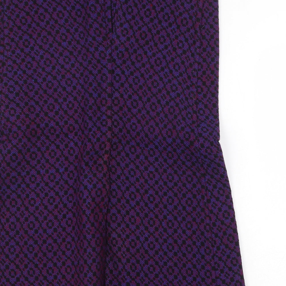 Preworn Womens Purple Geometric Wool A-Line Skirt Size 38 in Zip