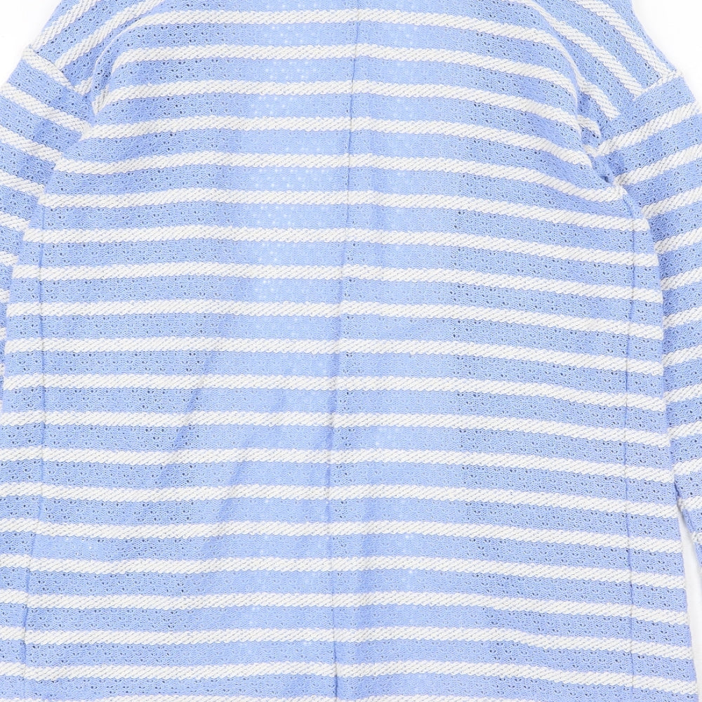 Next Womens Blue V-Neck Striped Cotton Cardigan Jumper Size 8