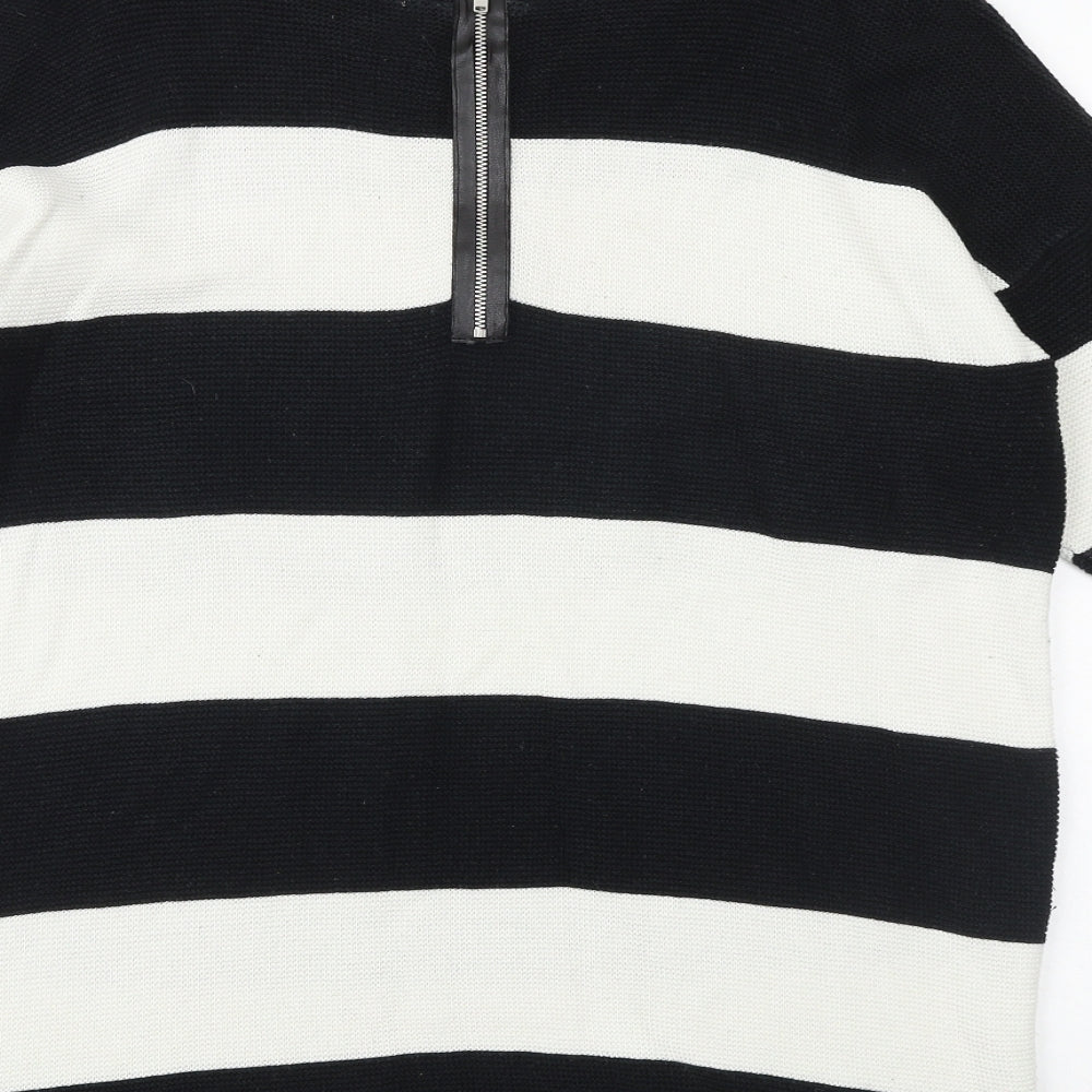 Soon Womens Black Round Neck Striped Cotton Pullover Jumper Size 14