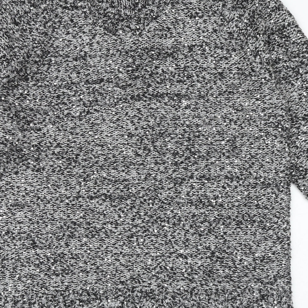 AKD A WEST Womens Grey Round Neck Geometric Acrylic Pullover Jumper Size 10
