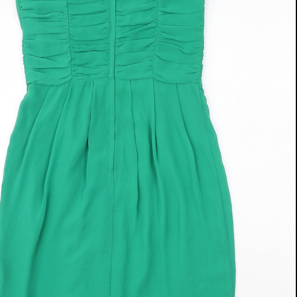 H&M Womens Green Polyester A-Line Size 12 One Shoulder Zip