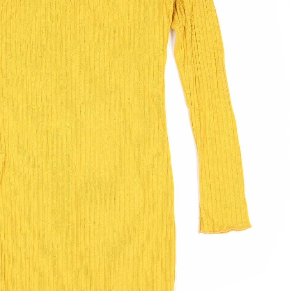 Preworn Womens Yellow Cotton Bodycon Size S Off the Shoulder Pullover