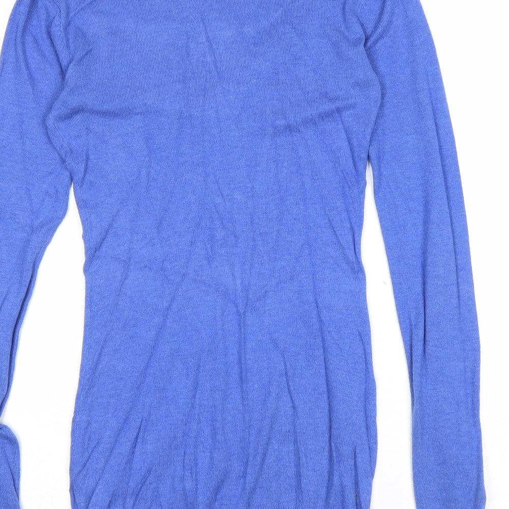 Divided by H&M Womens Blue V-Neck Viscose Pullover Jumper Size 6