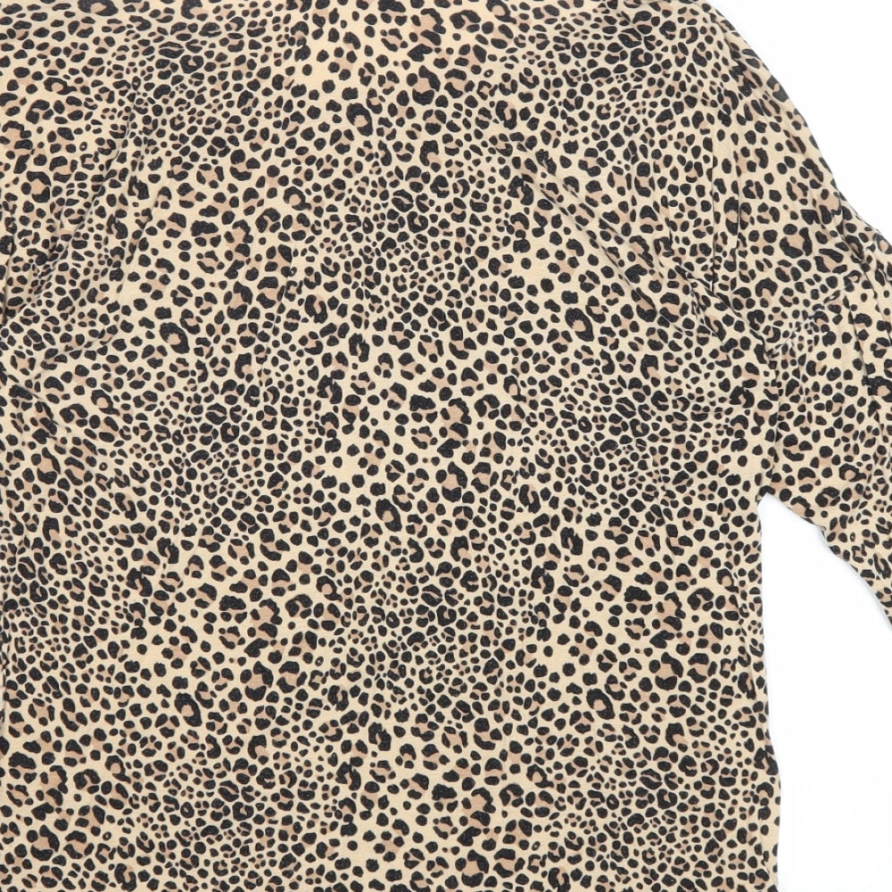 Divided by H&M Womens Brown Animal Print Viscose Basic Blouse Size 6 Boat Neck - Leopard Pattern