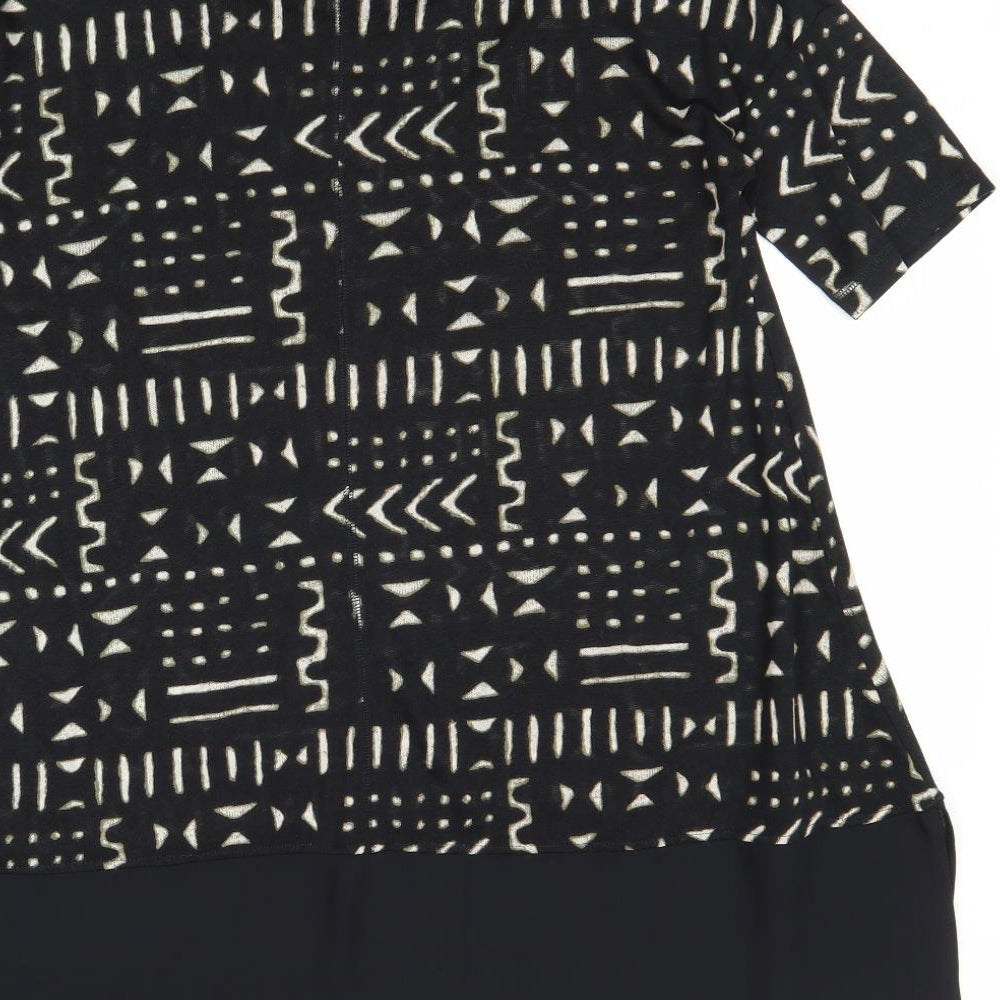 NEXT Womens Black Geometric Polyacrylate Fibre Basic Blouse Size 8 Round Neck