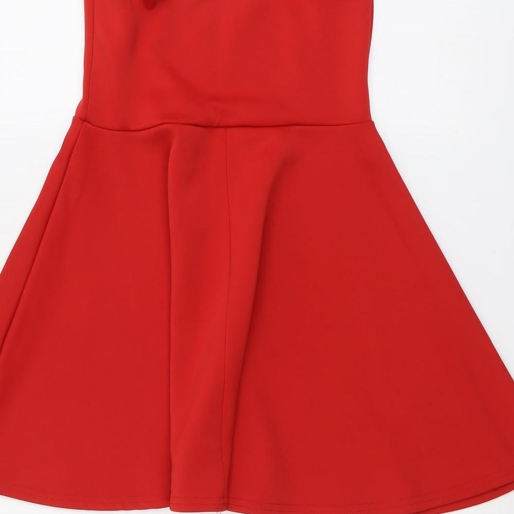 I SAW IT FIRST Womens Red Polyester Fit & Flare Size 10 Square Neck Pullover