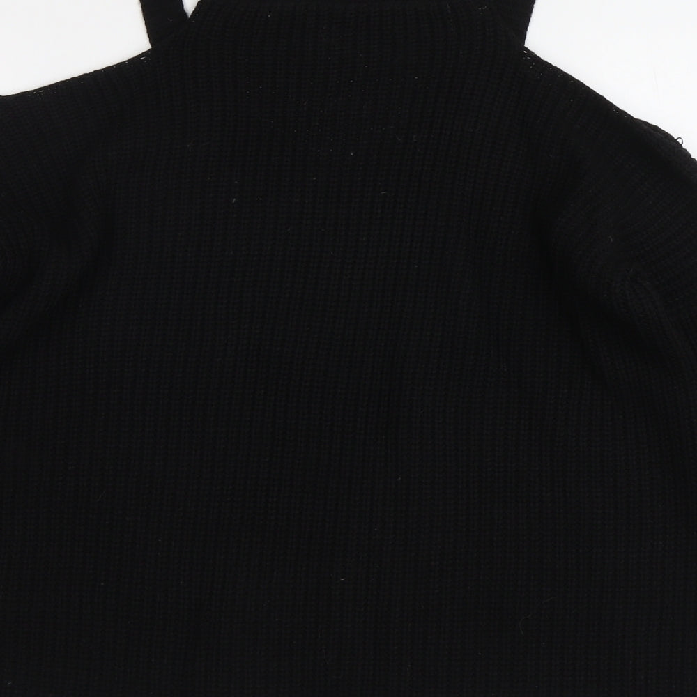 New Look Womens Black Round Neck Acrylic Pullover Jumper Size M - Cold Shoulder