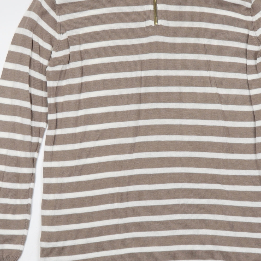 Atmosphere Womens Beige Collared Striped Viscose Pullover Jumper Size 10