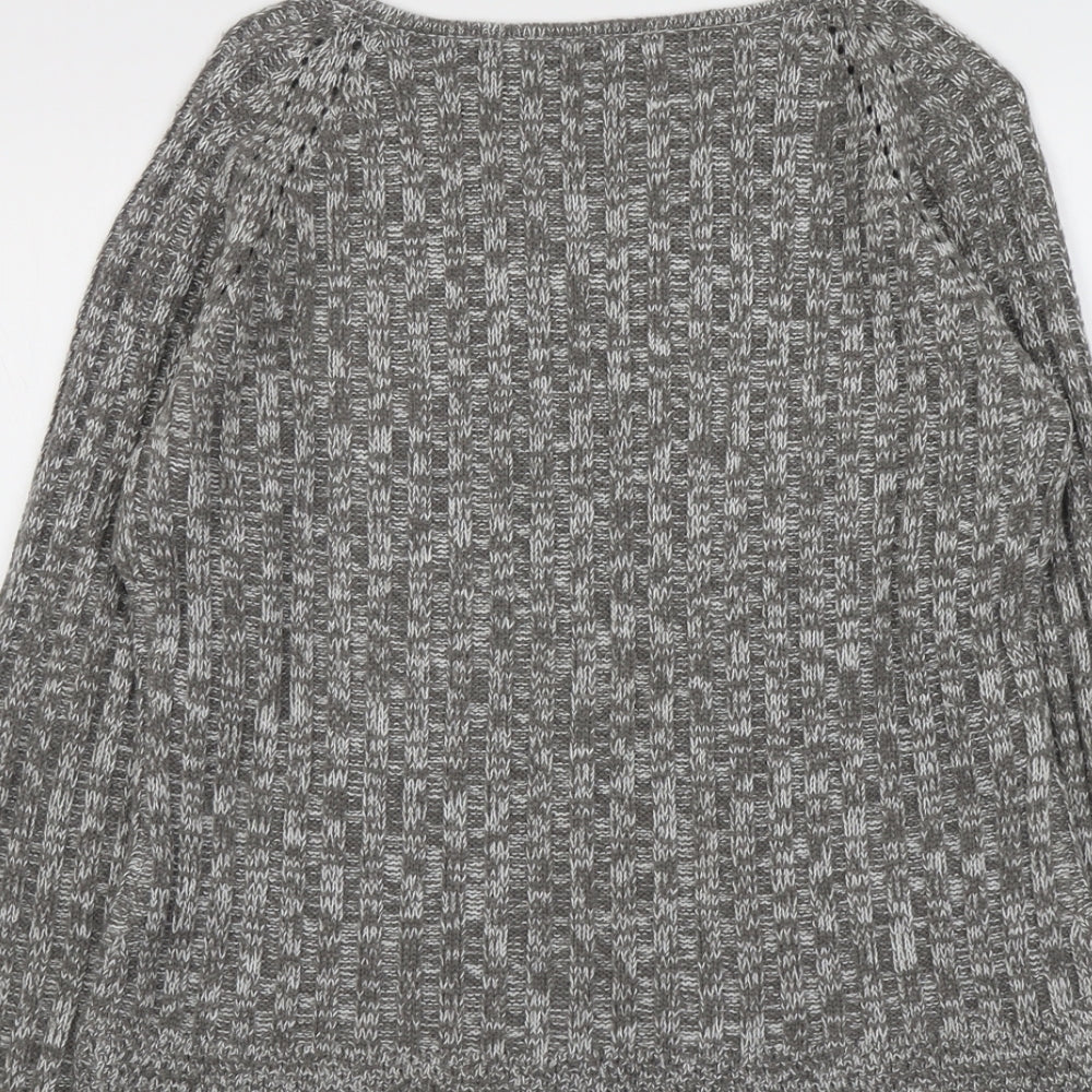 Ellie Louise Womens Grey V-Neck Acrylic Pullover Jumper Size L