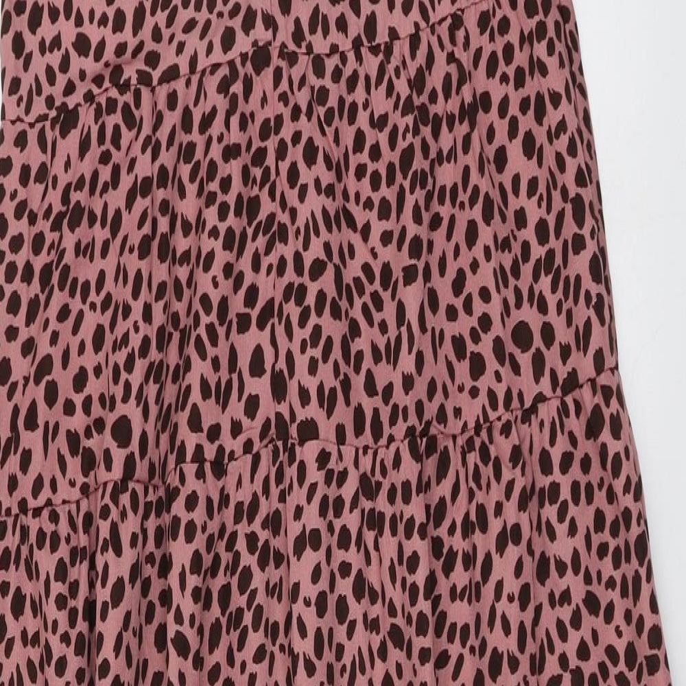 Preworn Womens Pink Animal Print Polyester Trapeze & Swing Size S Round Neck Zip - Leopard Pattern