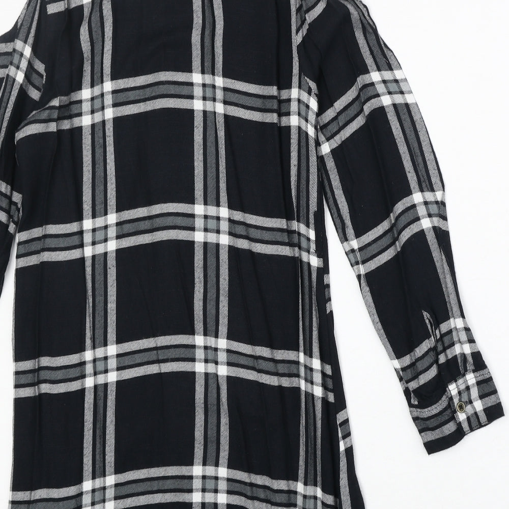 Miss Evie Womens Black Plaid Viscose Basic Button-Up Size 10 Collared