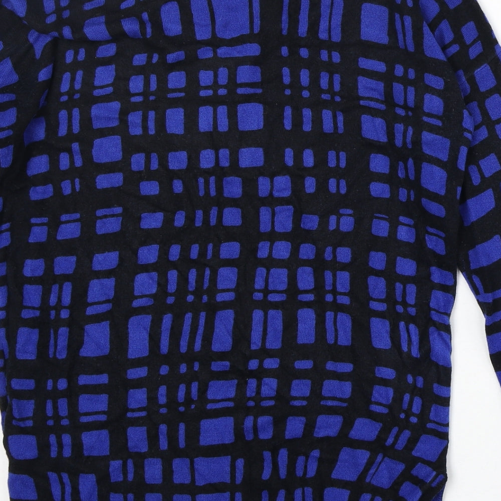 Marks & Spencer Womens Blue Round Neck Geometric Acrylic Pullover Jumper Size 8