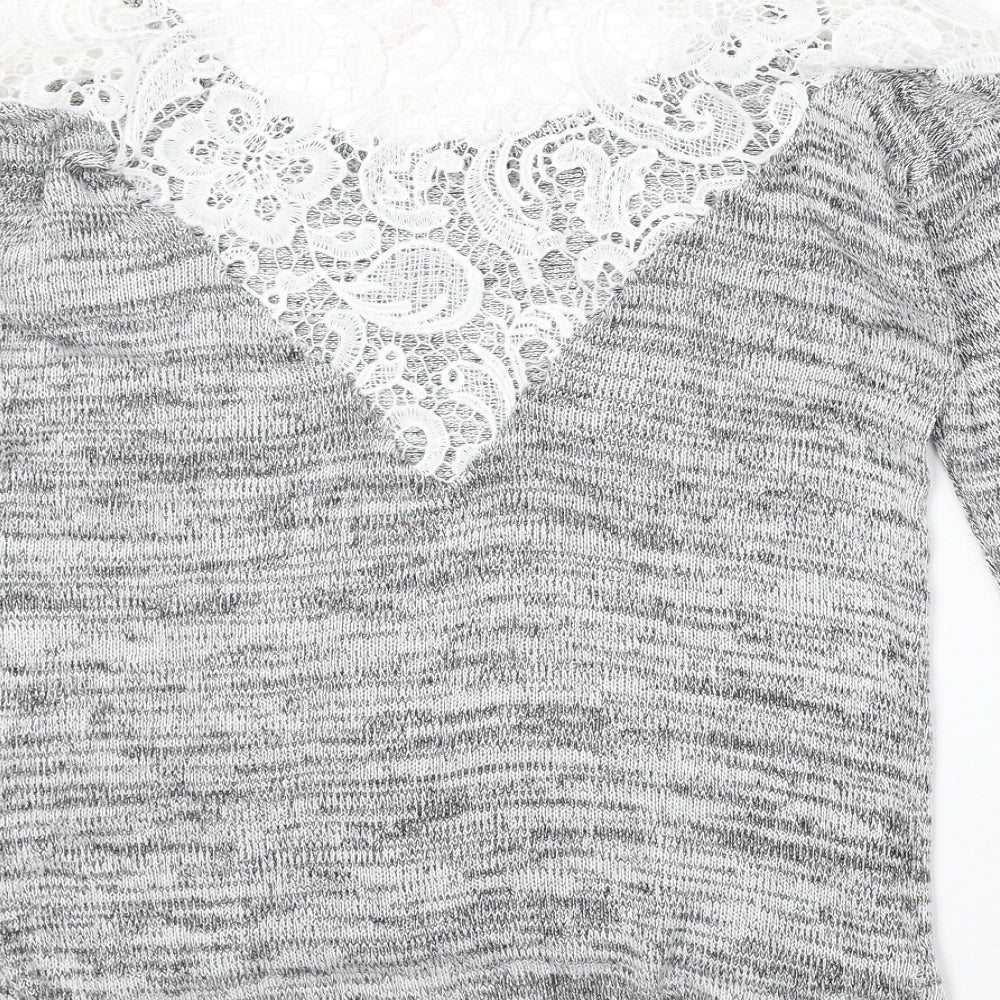 Poof Womens Grey Boat Neck Cotton Pullover Jumper Size S