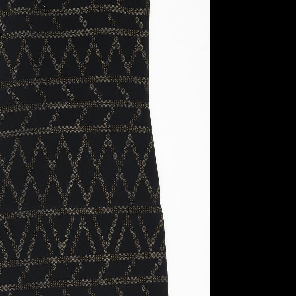 H&M Womens Black Geometric Viscose Bodycon Size S Square Neck Pullover