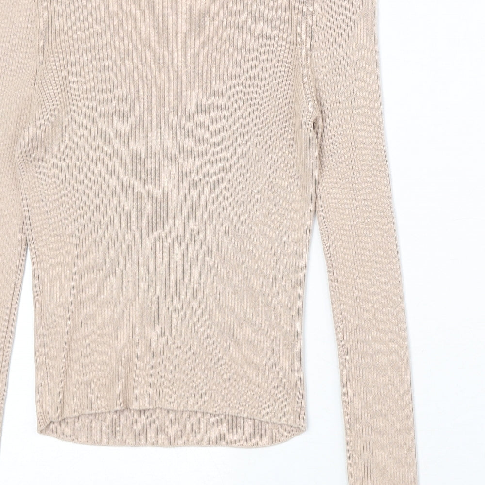 Atmosphere Womens Beige Mock Neck 100% Cotton Pullover Jumper Size 8 - Cut Out Detail