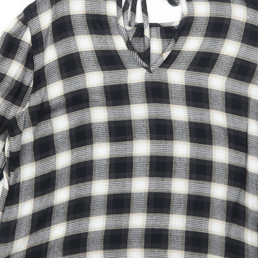 NEXT Womens Black Check Viscose Basic Blouse Size 10 Boat Neck