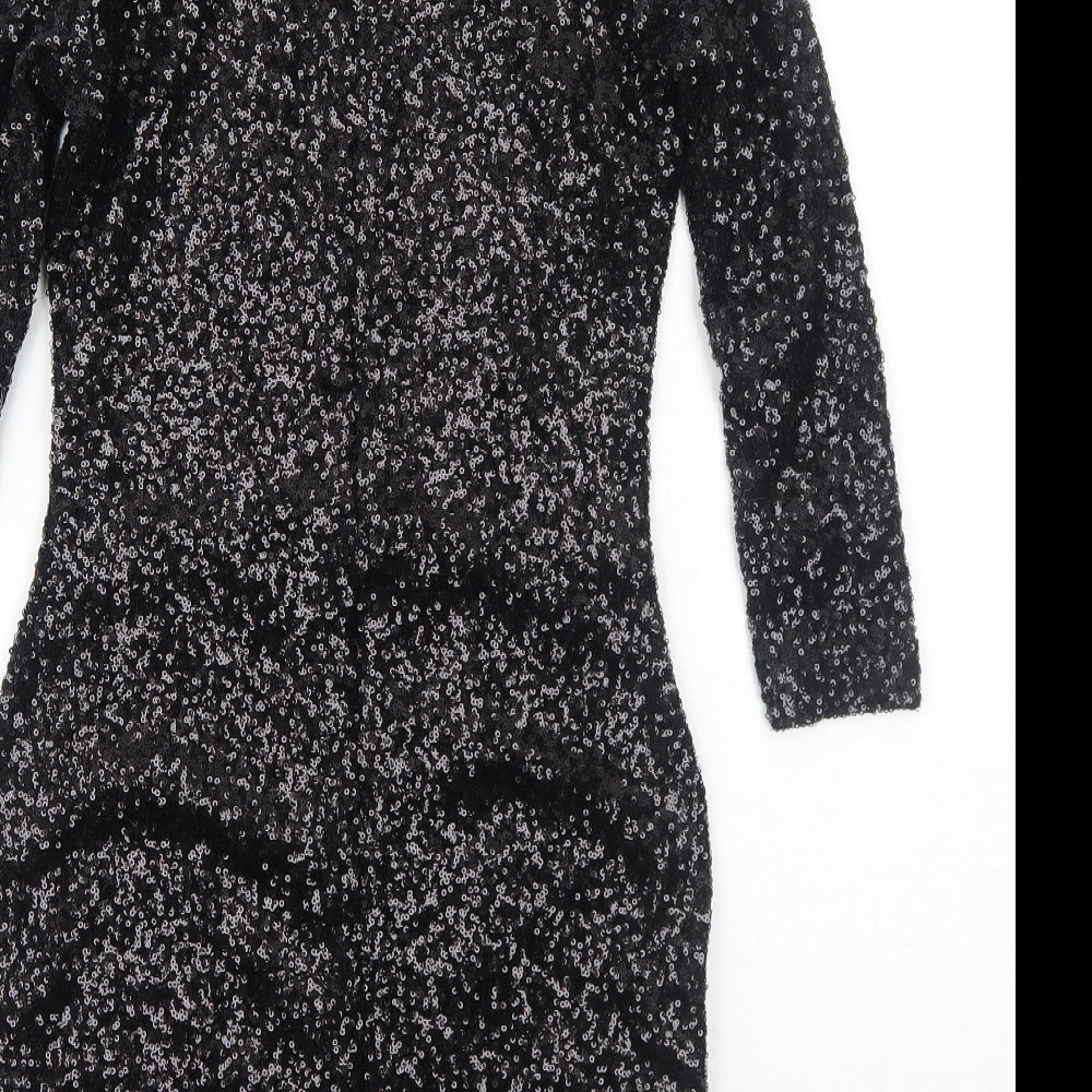 Preworn Womens Black Polyamide Bodycon Size 10 Round Neck Zip