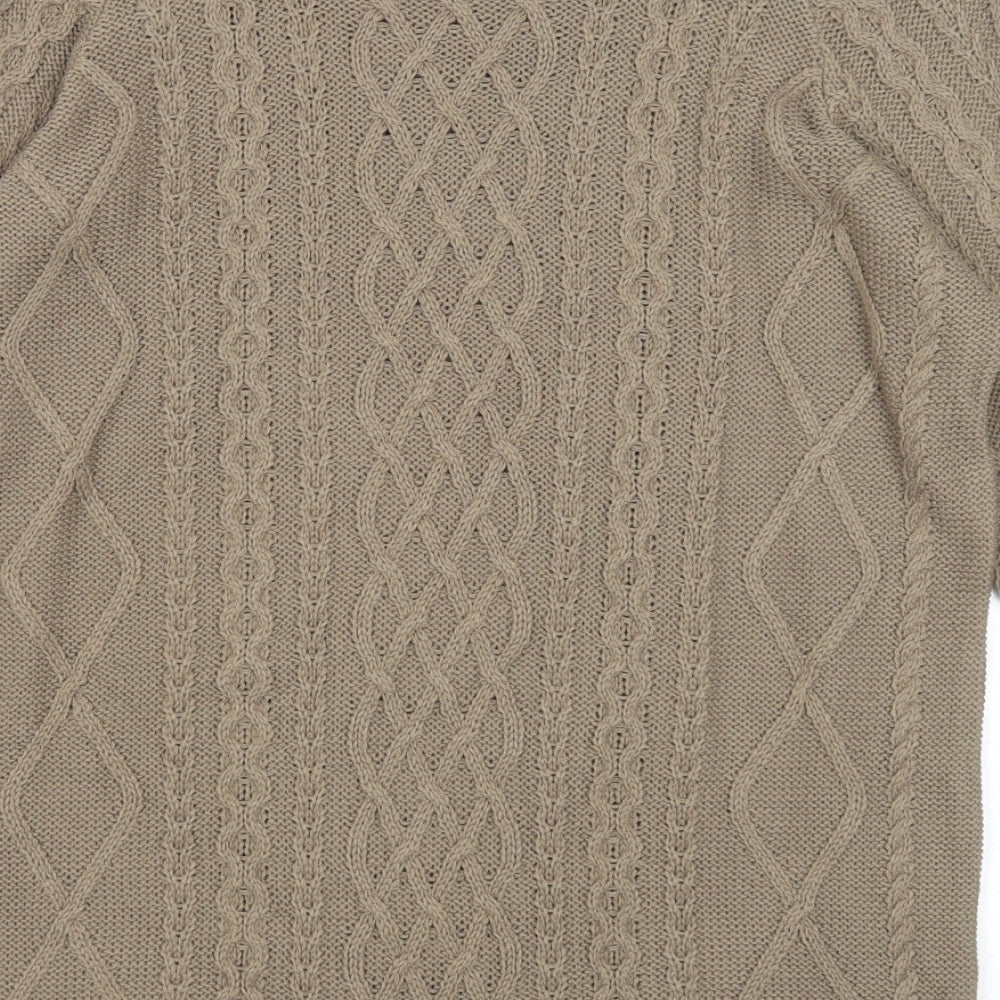 Bassini Womens Brown Square Neck Geometric Acrylic Pullover Jumper Size M