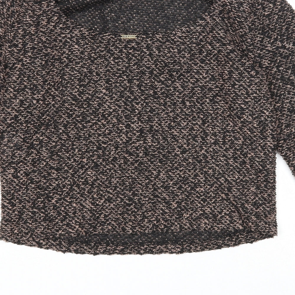 BSB Womens Brown Round Neck Geometric Cotton Pullover Jumper Size M - Open Back