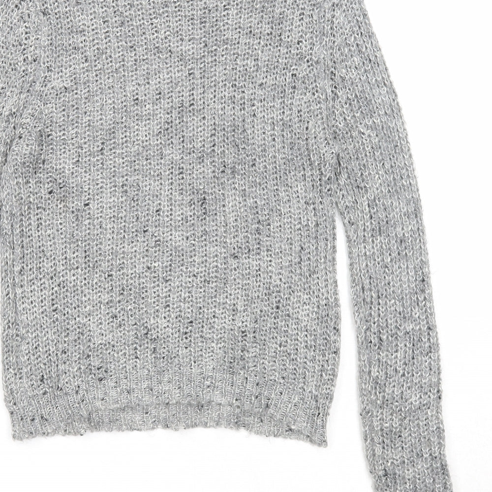 Divided Womens Grey Round Neck Acrylic Pullover Jumper Size XS