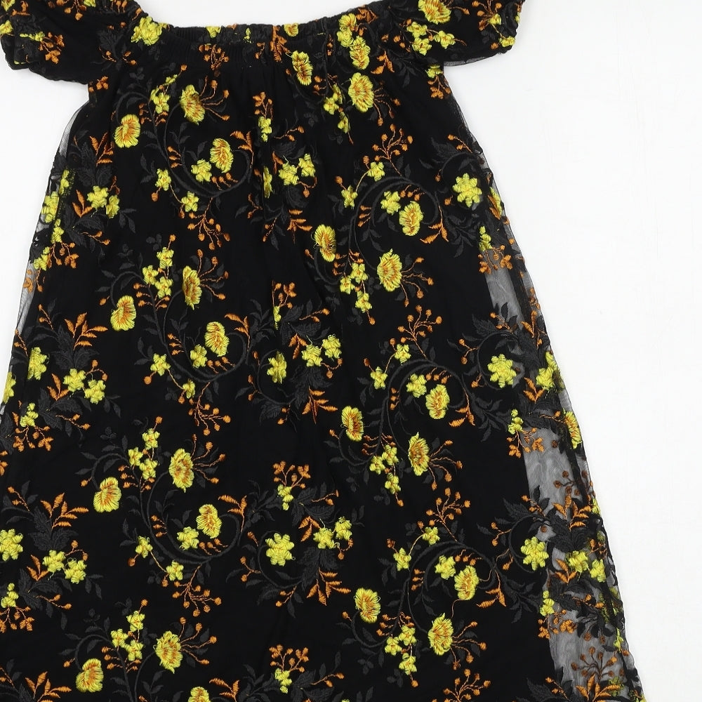 Pins & Needles Womens Black Floral Nylon Trapeze & Swing Size XS Off the Shoulder Pullover