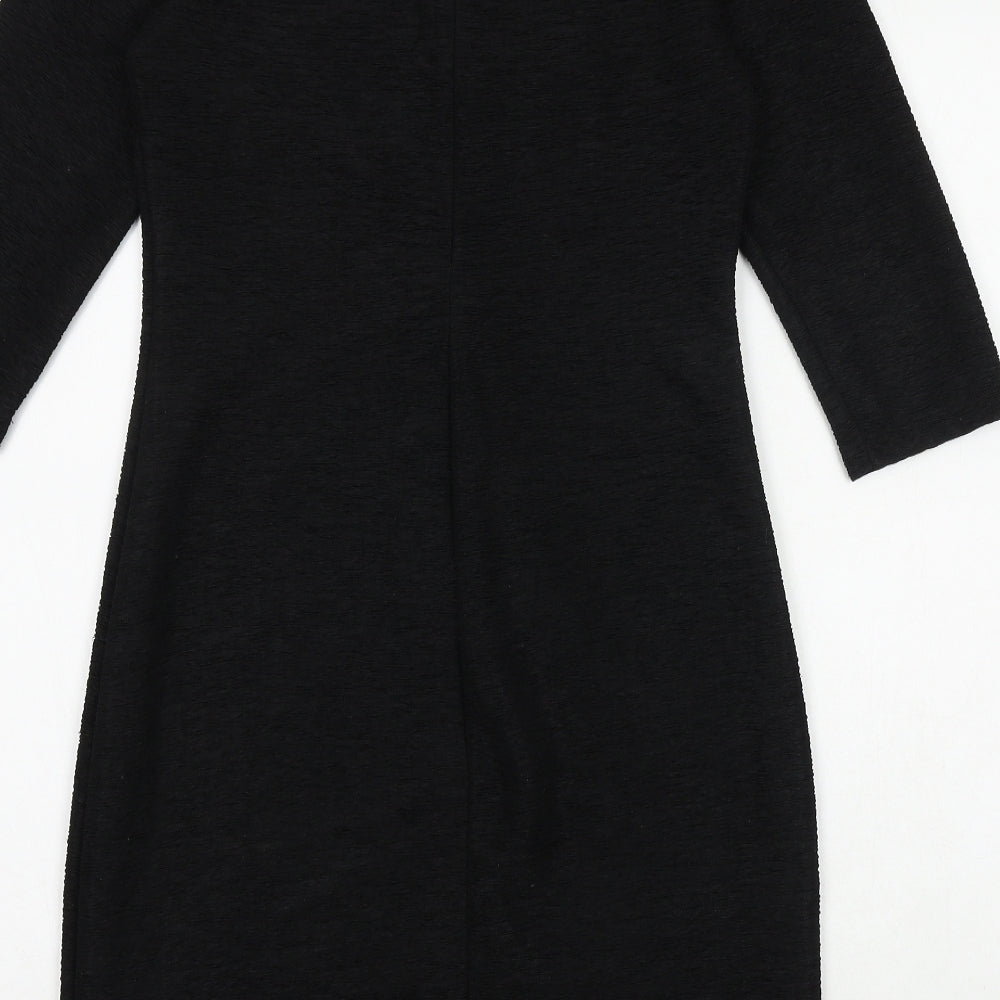 Rue Paris Womens Black Polyester A-Line Size 8 Round Neck Zip