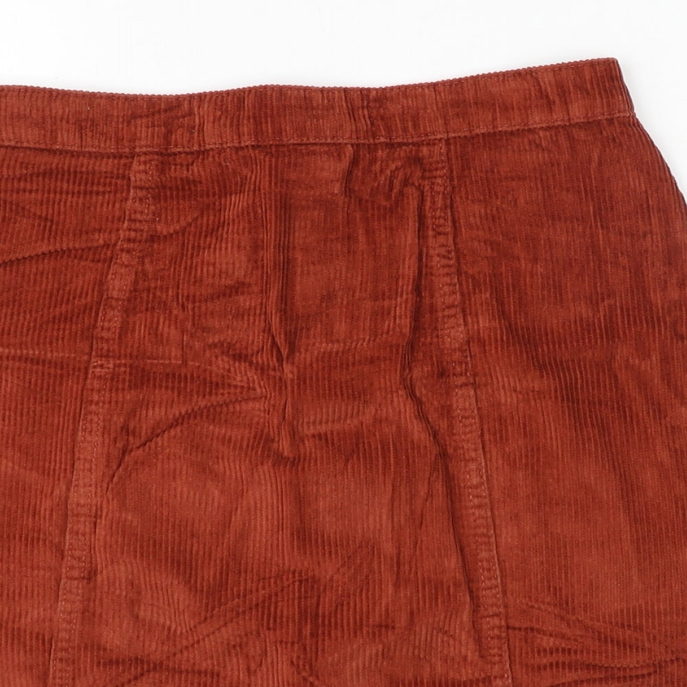 Denim & Co. Womens Orange Cotton A-Line Skirt Size 8 Button