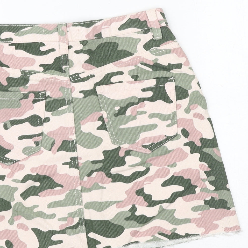 Denim & Co. Womens Multicoloured Camouflage Cotton A-Line Skirt Size 6 Zip